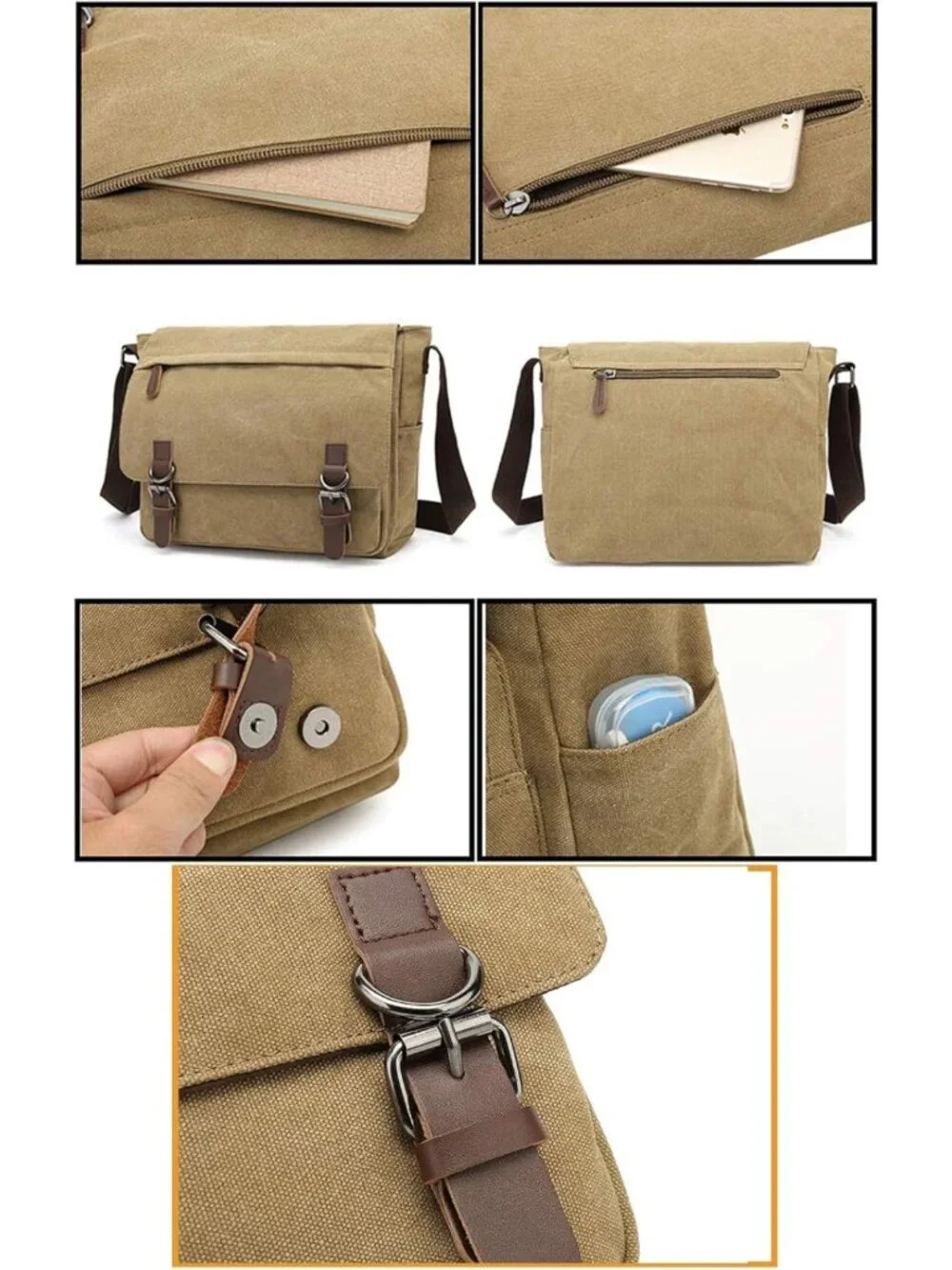 Vintage Canvas Messenger Bag | Large Leather Crossbody for 15